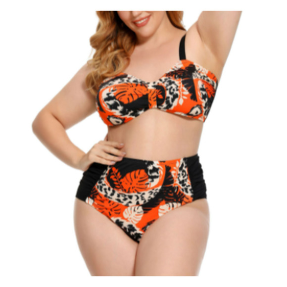 Plus Size Women Bikini Floral Printed Swimsuit beach wear - Picture 10 of 12